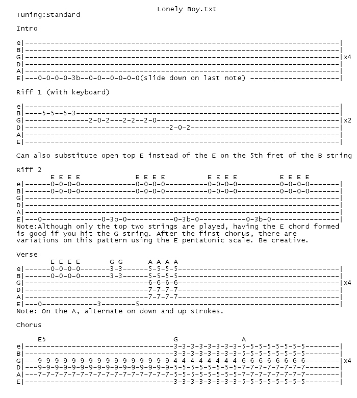 Lonely Boy Guitar Tab And Guitar Chords The Black Keys